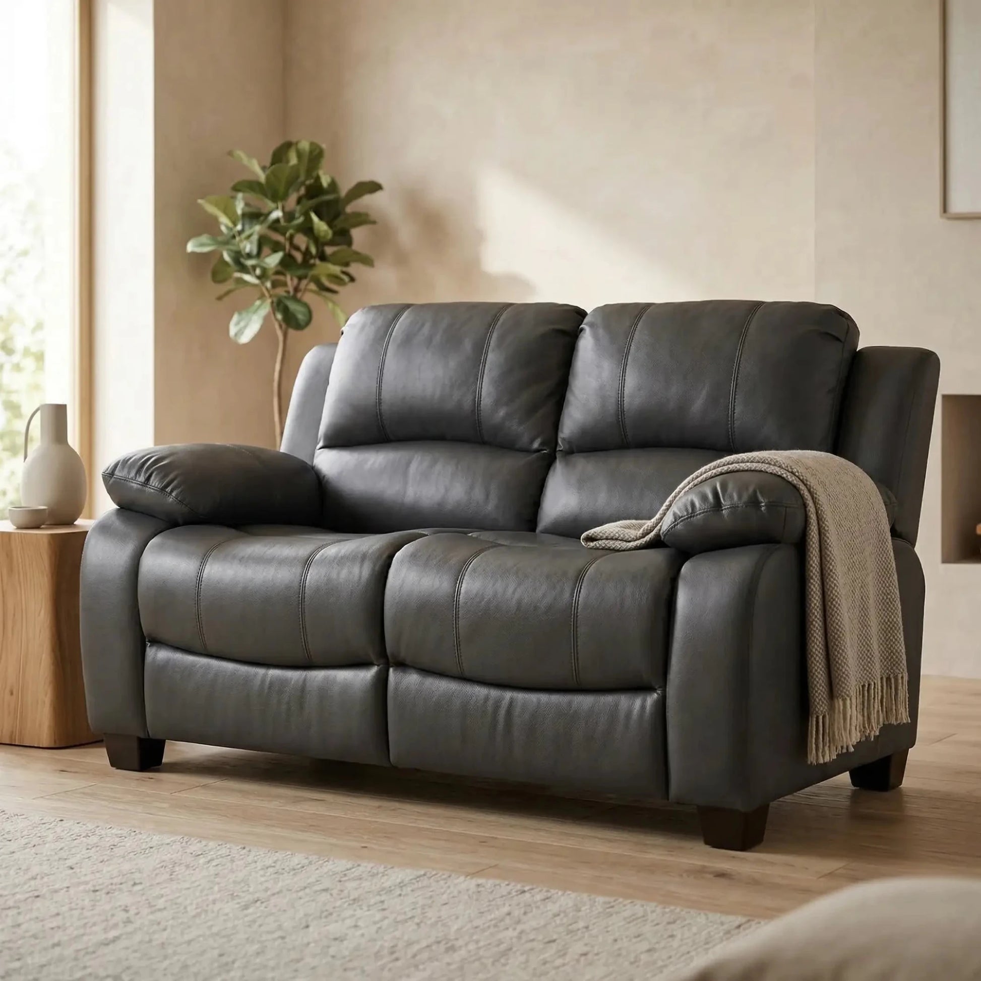 Valerie Grey Leather 2 Seater Sofa - Furniture Instore
