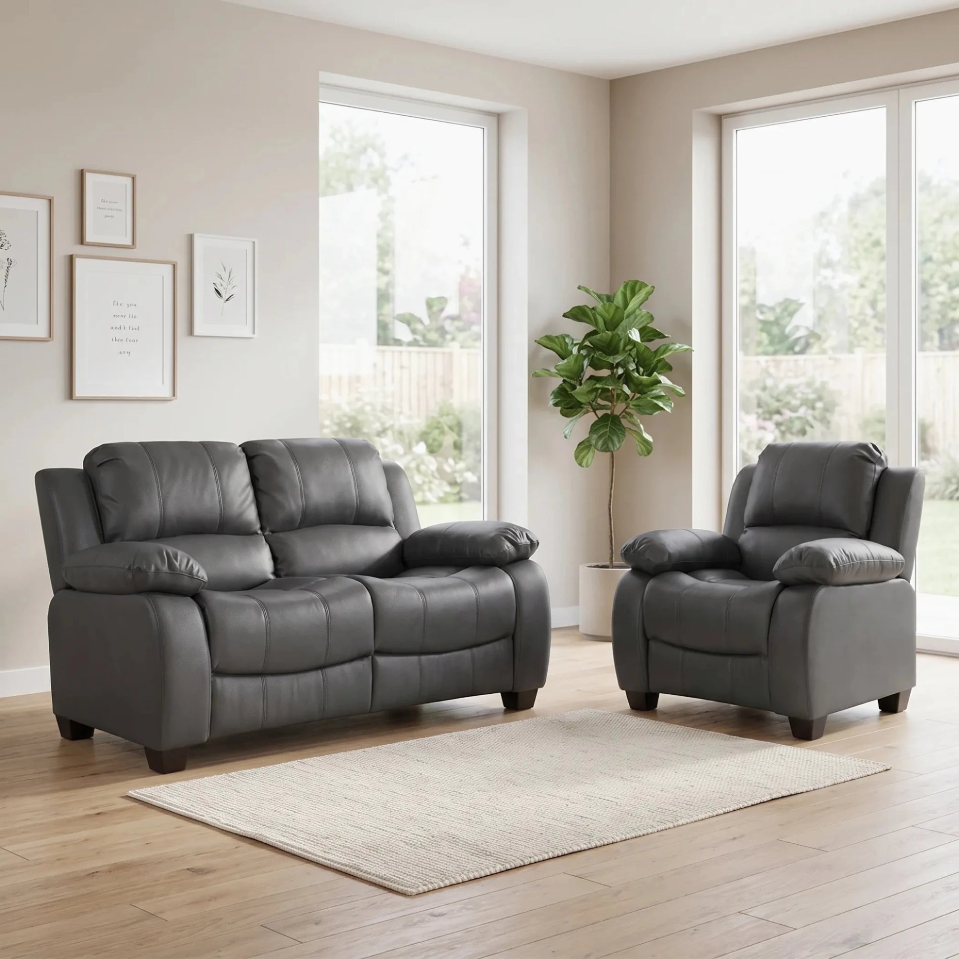 Valerie Grey Leather 2+1 Seater Sofa Set - Furniture Instore