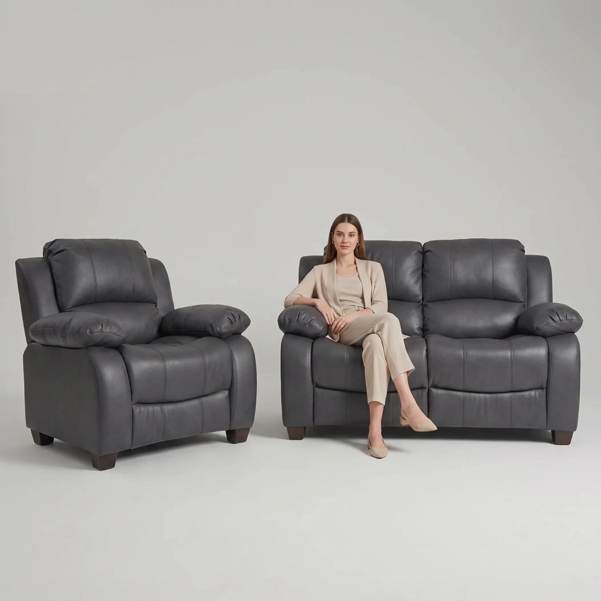 Valerie Grey Leather 2+1 Seater Sofa Set - Furniture Instore