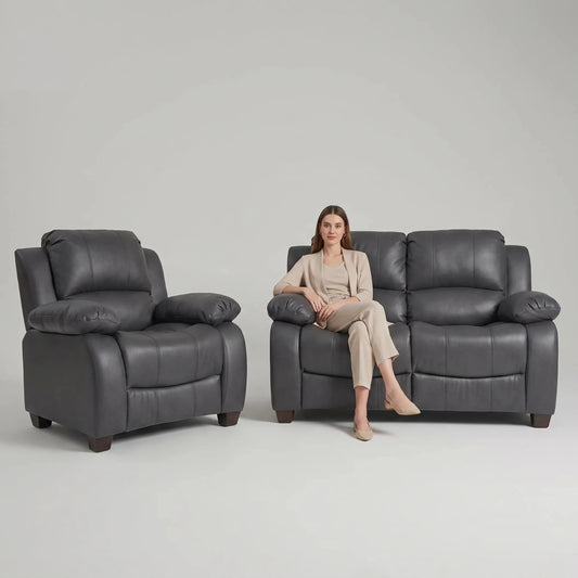 Valerie Grey Leather 2+1 Seater Sofa Set - Furniture Instore
