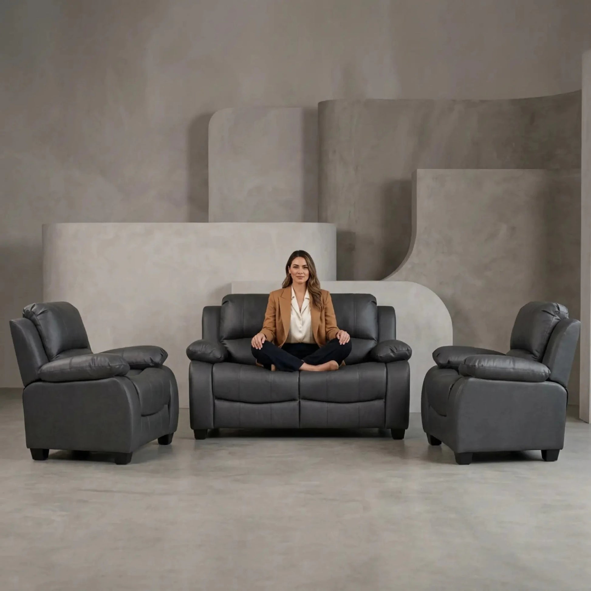 Valerie Grey Leather 2+1+1 Seater Sofa Set - Furniture Instore