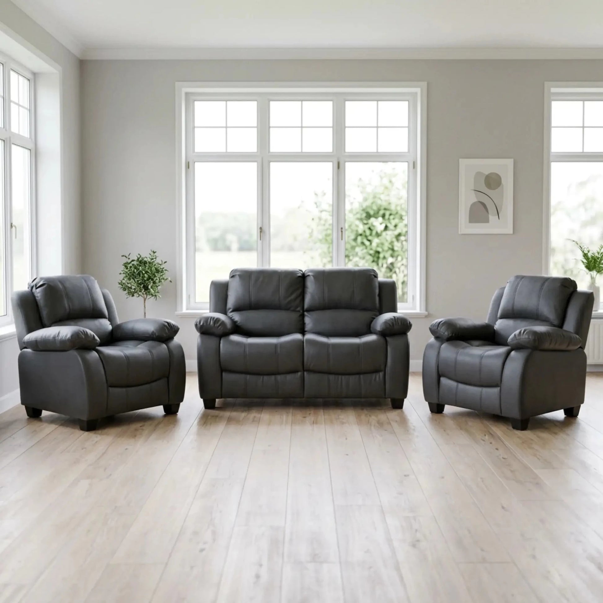 Valerie Grey Leather 2+1+1 Seater Sofa Set - Furniture Instore