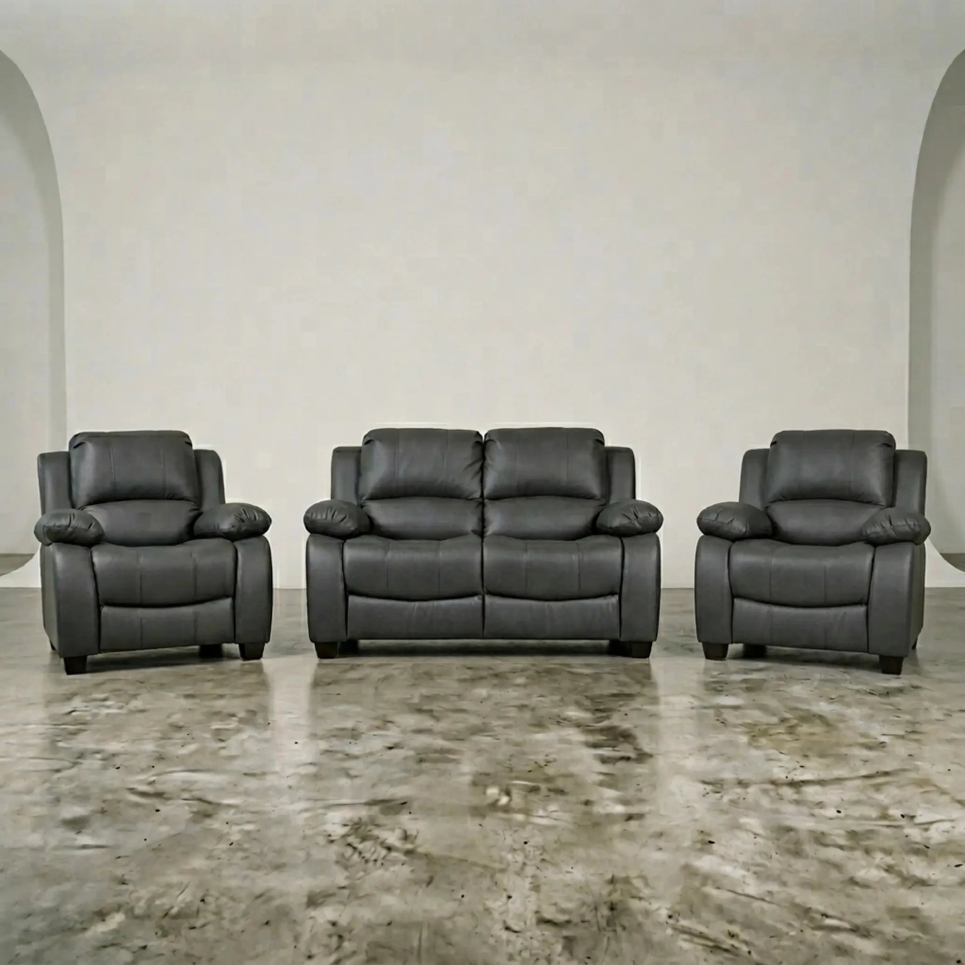 Valerie Grey Leather 2+1+1 Seater Sofa Set - Furniture Instore