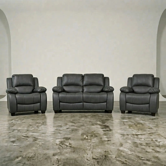 Valerie Grey Leather 2+1+1 Seater Sofa Set - Furniture Instore