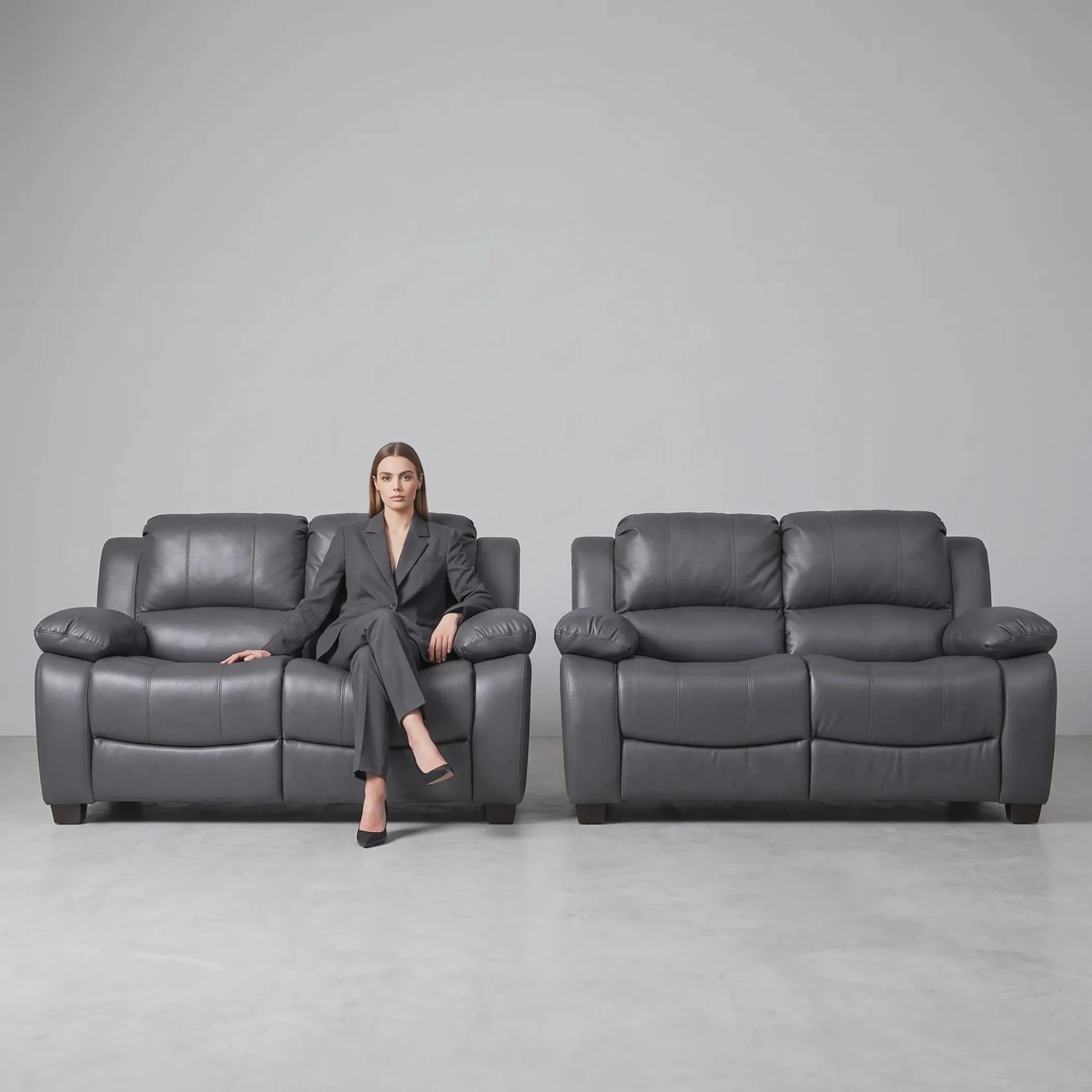 Valerie Grey Leather 2+2 Seater Sofa Set - Furniture Instore