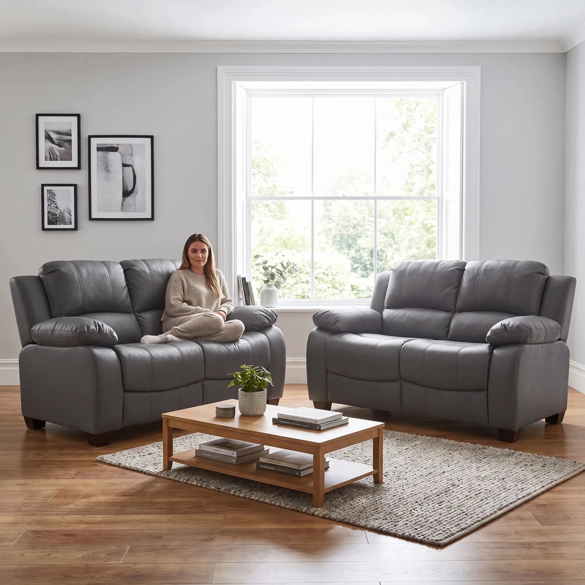 Valerie Grey Leather 2+2 Seater Sofa Set - Furniture Instore