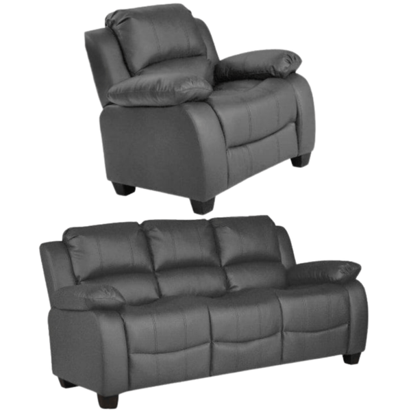 Valerie Grey Leather 3+1 Seater Sofa Set