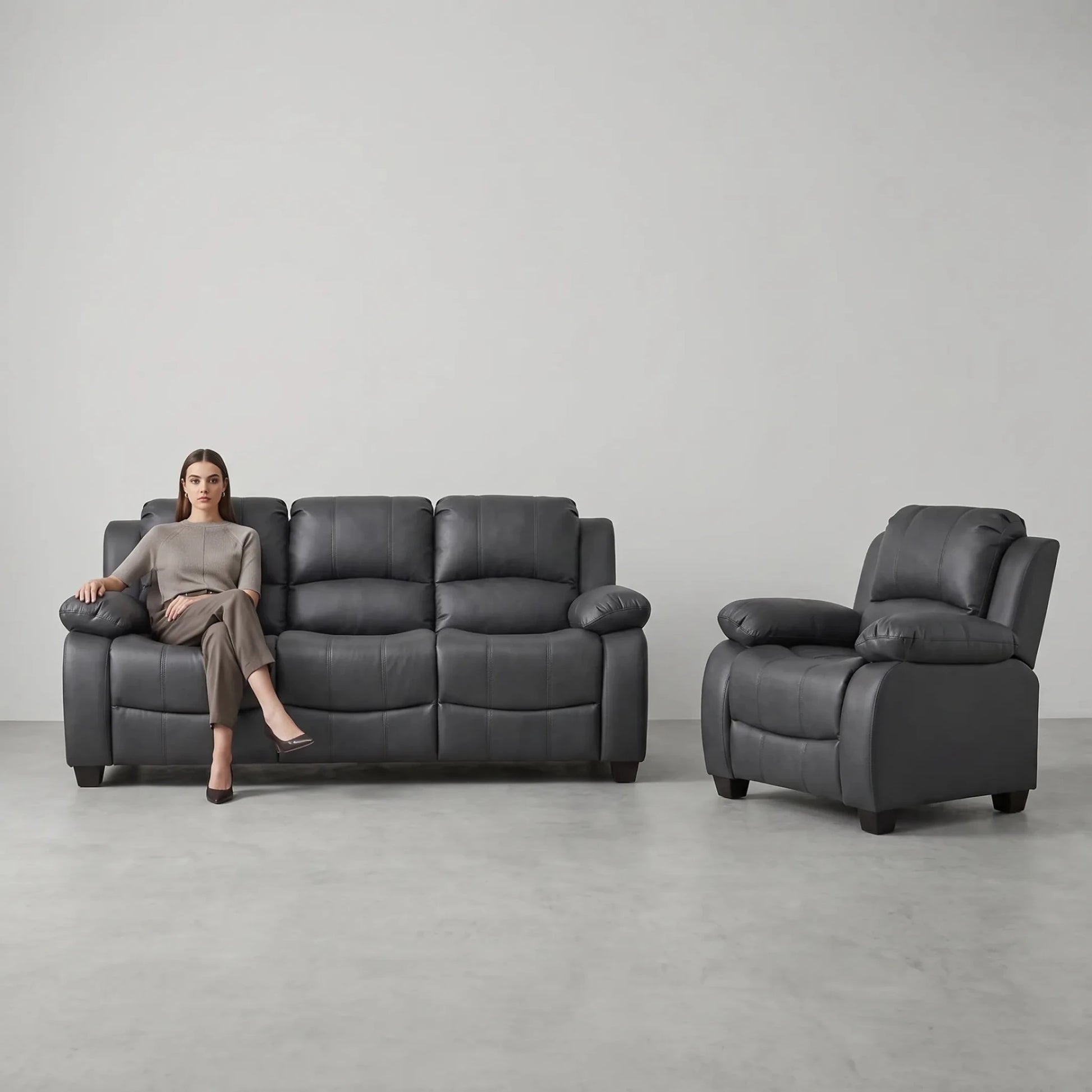 Valerie Grey Leather 3+1 Seater Sofa Set - Furniture Instore