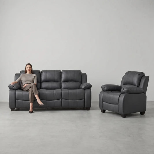 Valerie Grey Leather 3+1 Seater Sofa Set - Furniture Instore