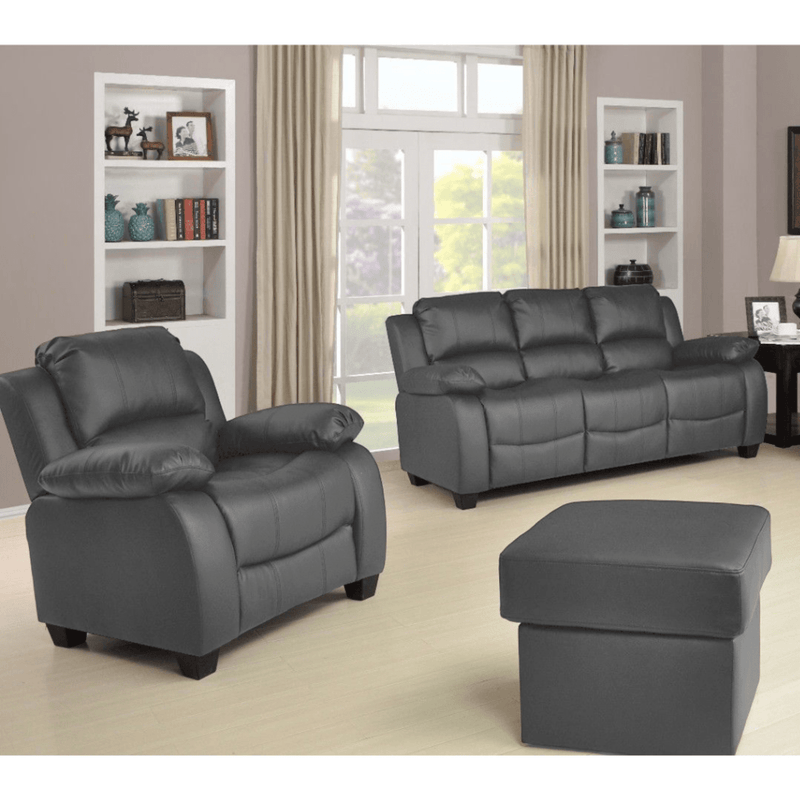 Valerie Grey Leather 3+1 Seater Sofa Set - Furniture Instore