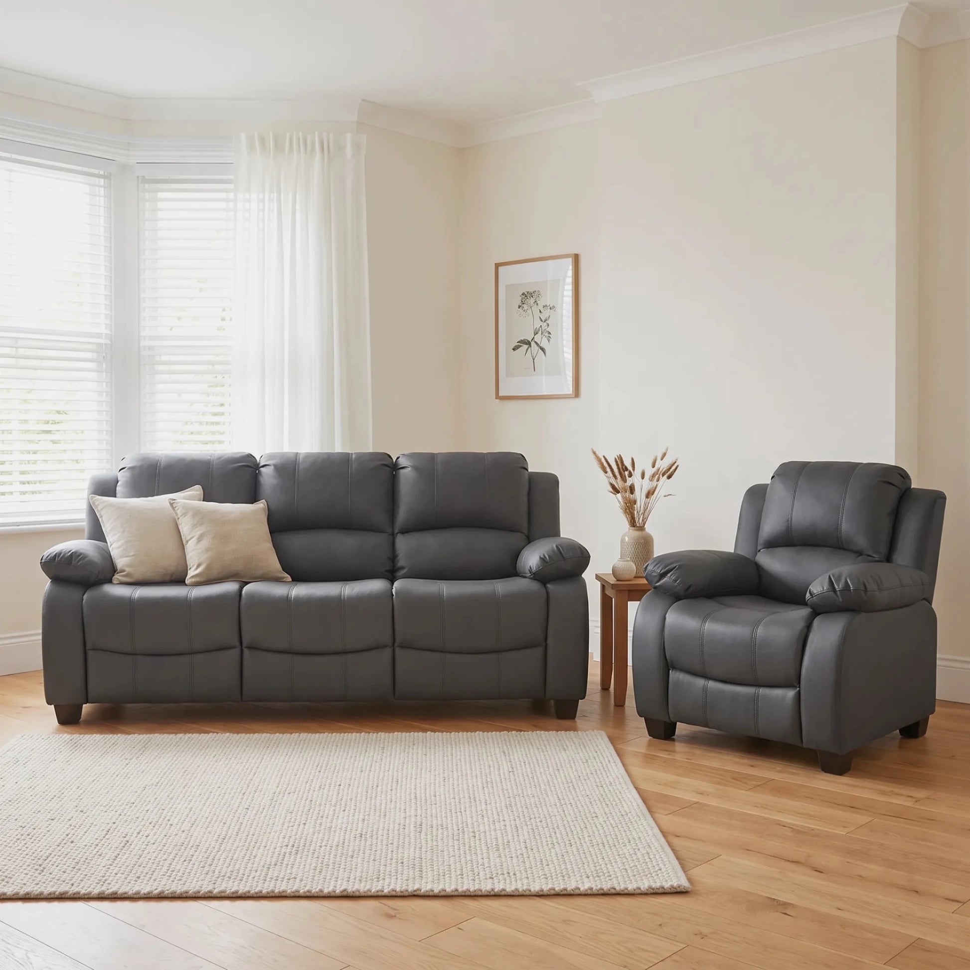 Valerie Grey Leather 3+1 Seater Sofa Set - Furniture Instore