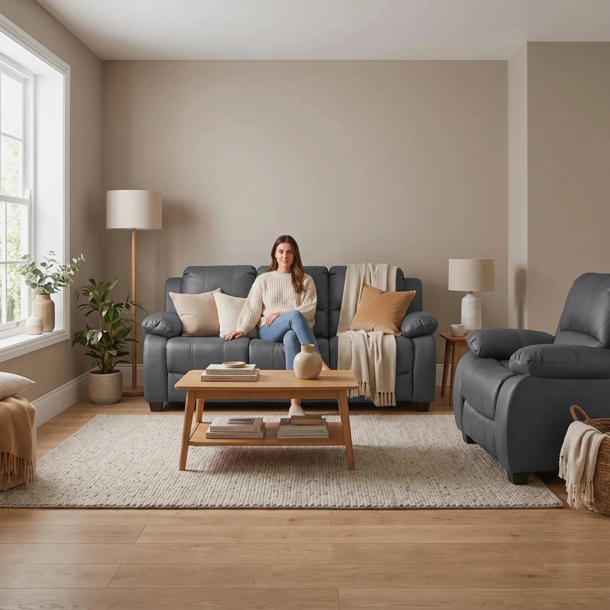 Valerie Grey Leather 3+1 Seater Sofa Set - Furniture Instore