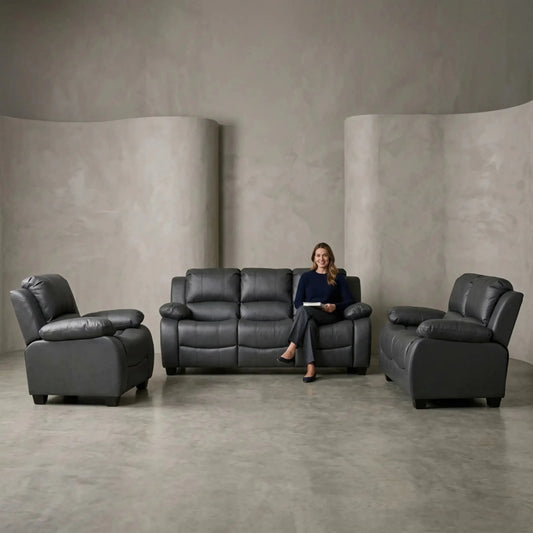 Valerie Grey Leather 3+2+1 Seater Sofa Set - Furniture Instore