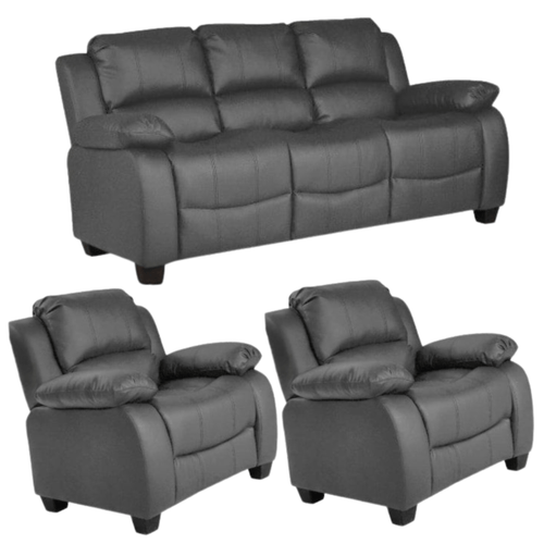 Valerie Grey Leather 3+1+1 Seater Sofa Set