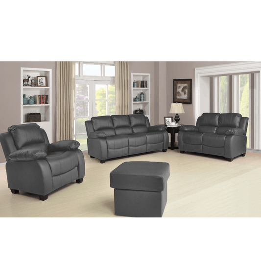 Valerie Grey Leather 3+2+1 Seater Sofa Set - Furniture Instore