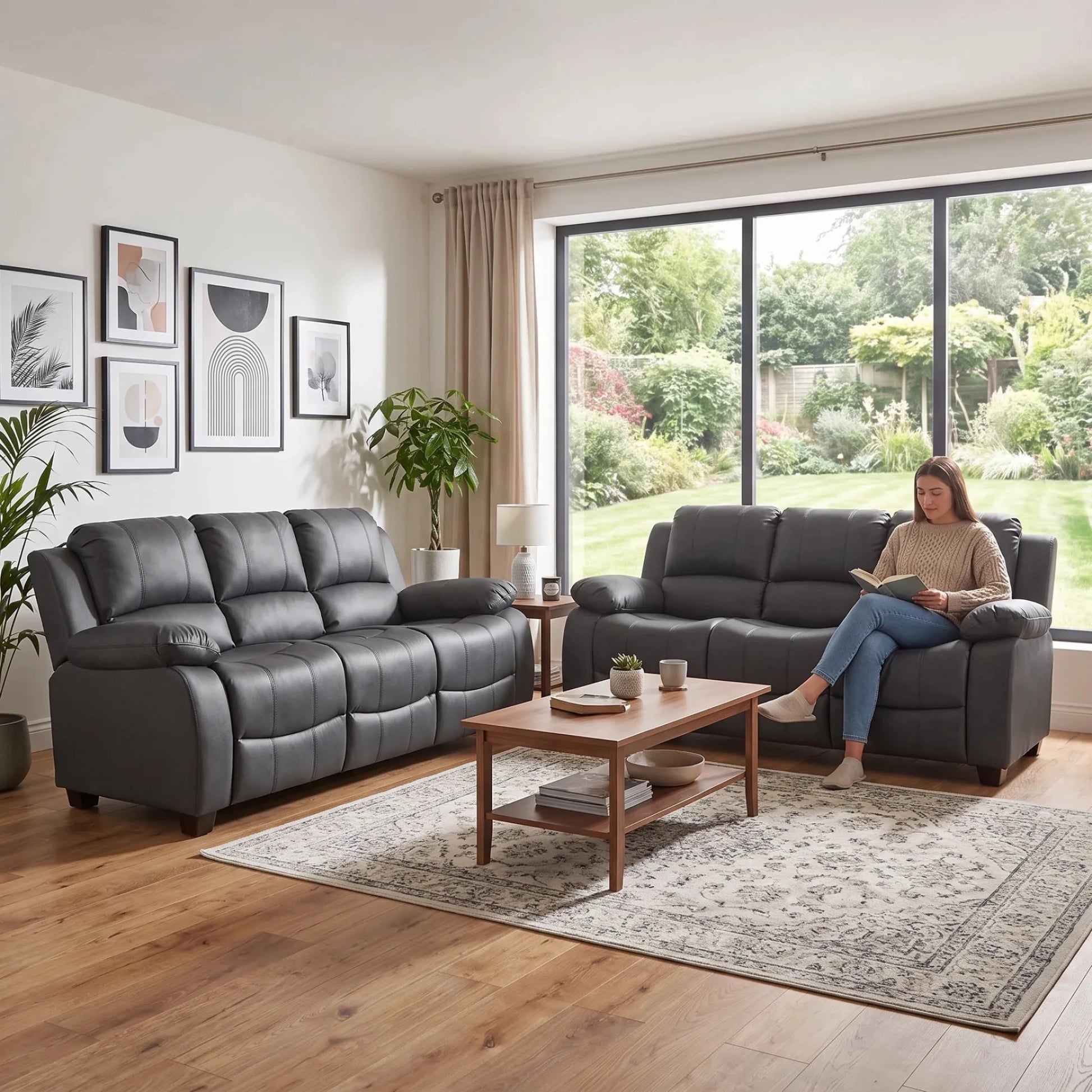 Valerie Grey Leather 3+3 Seater Sofa Set - Furniture Instore