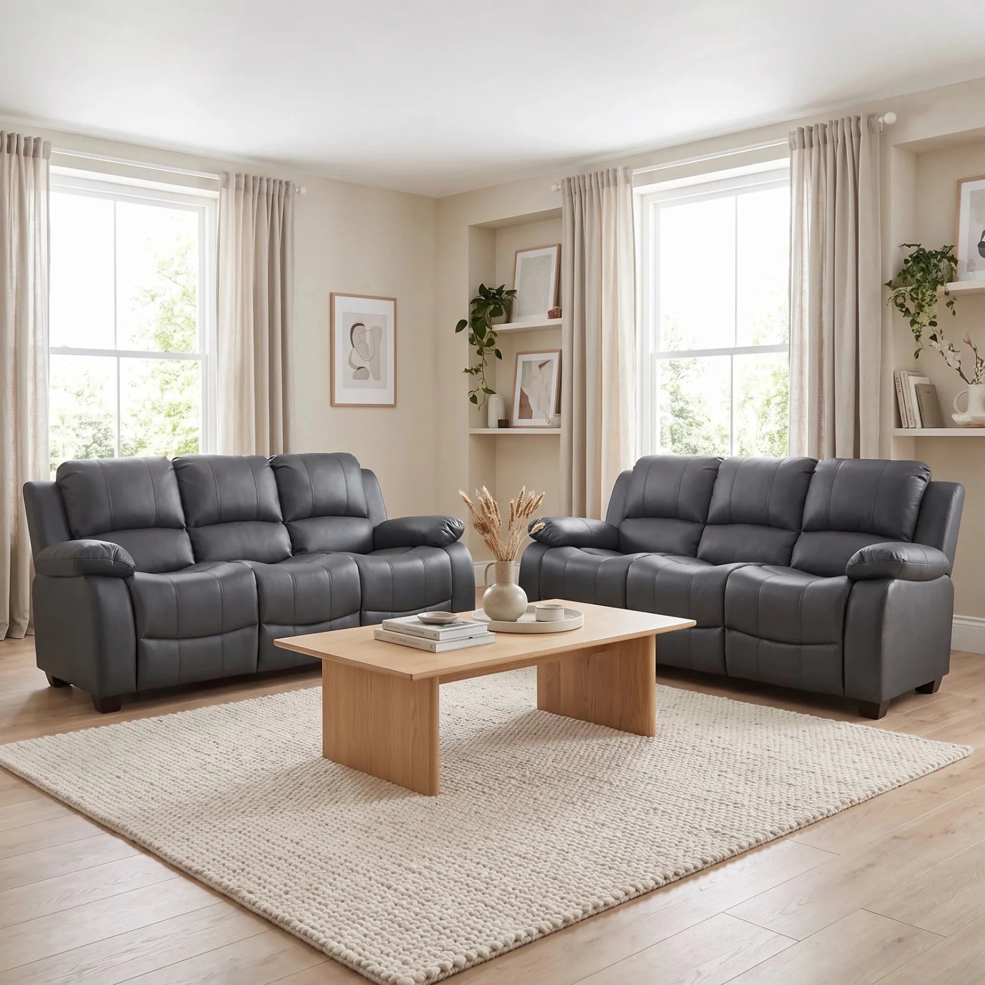 Valerie Grey Leather 3+3 Seater Sofa Set - Furniture Instore