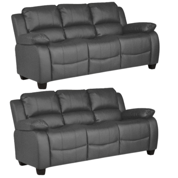Valerie Grey Leather 3+3 Seater Sofa Set