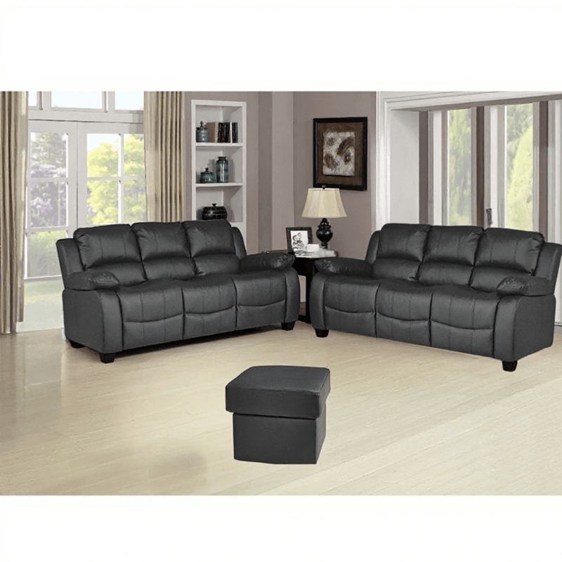 Valerie Grey Leather 3+3 Seater Sofa Set - Furniture Instore
