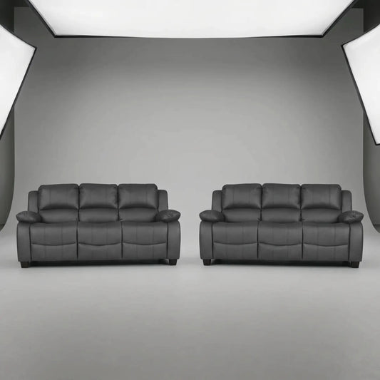 Valerie Grey Leather 3+3 Seater Sofa Set - Furniture Instore