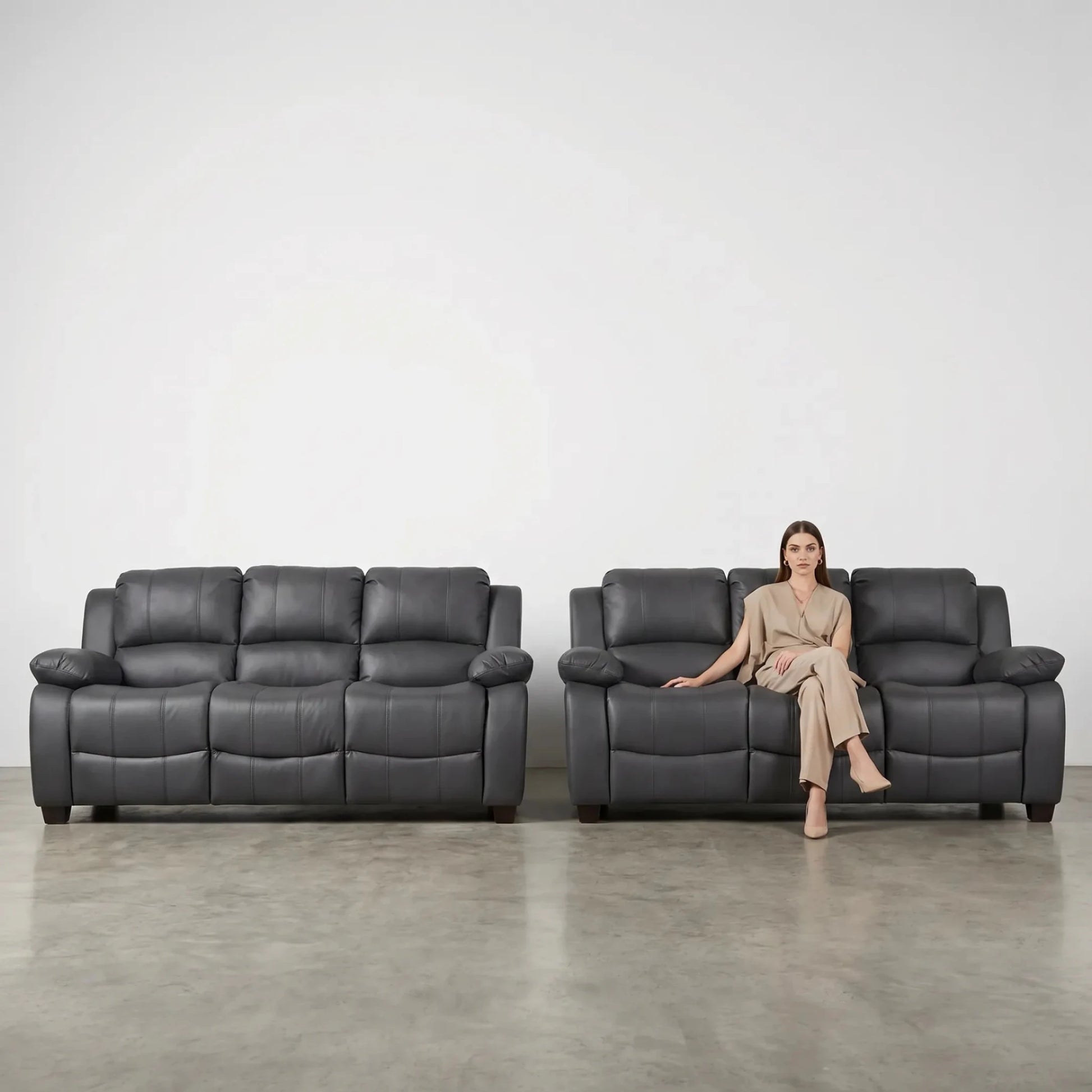 Valerie Grey Leather 3+3 Seater Sofa Set - Furniture Instore