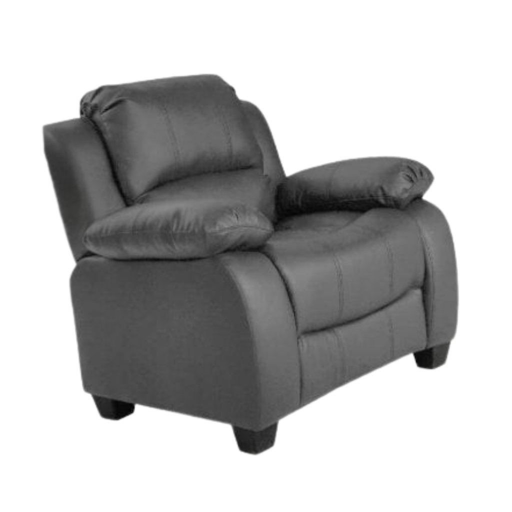 Modern 1 seater grey leather sofa – contemporary armchair on white background