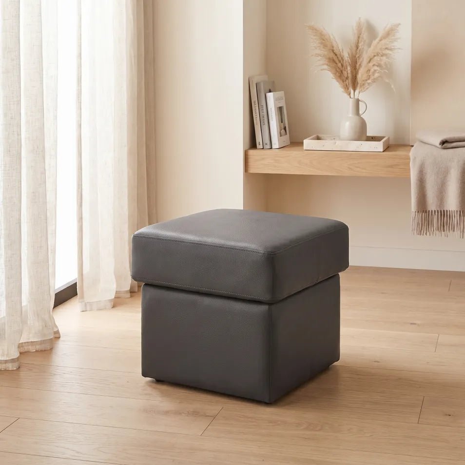 Valerie Grey Leather Footstool - Furniture Instore