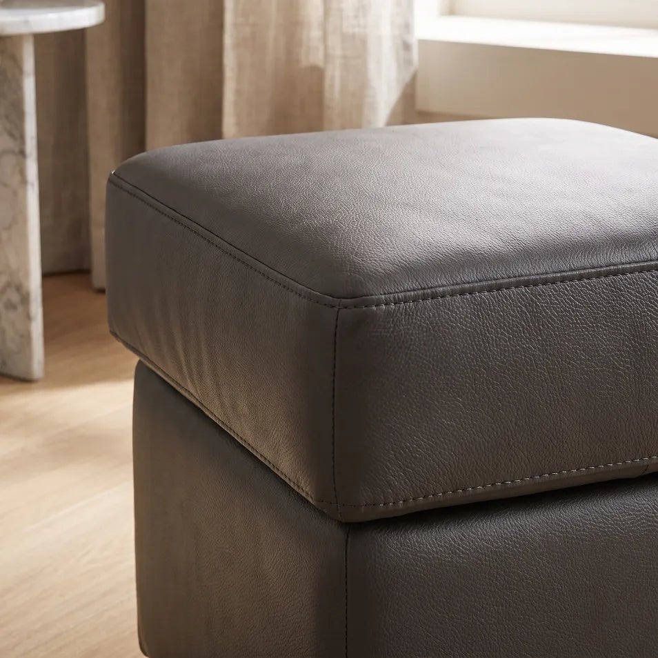 Valerie Grey Leather Footstool - Furniture Instore