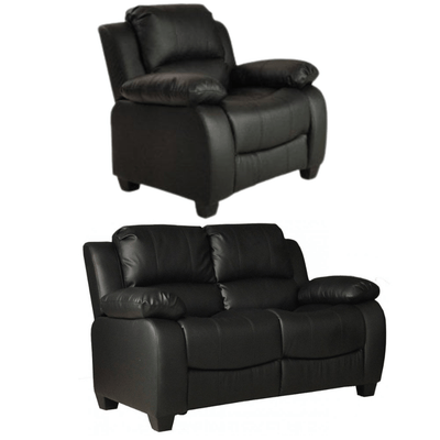 Valerie Black Leather Modern 2+1 Seater Sofa Set