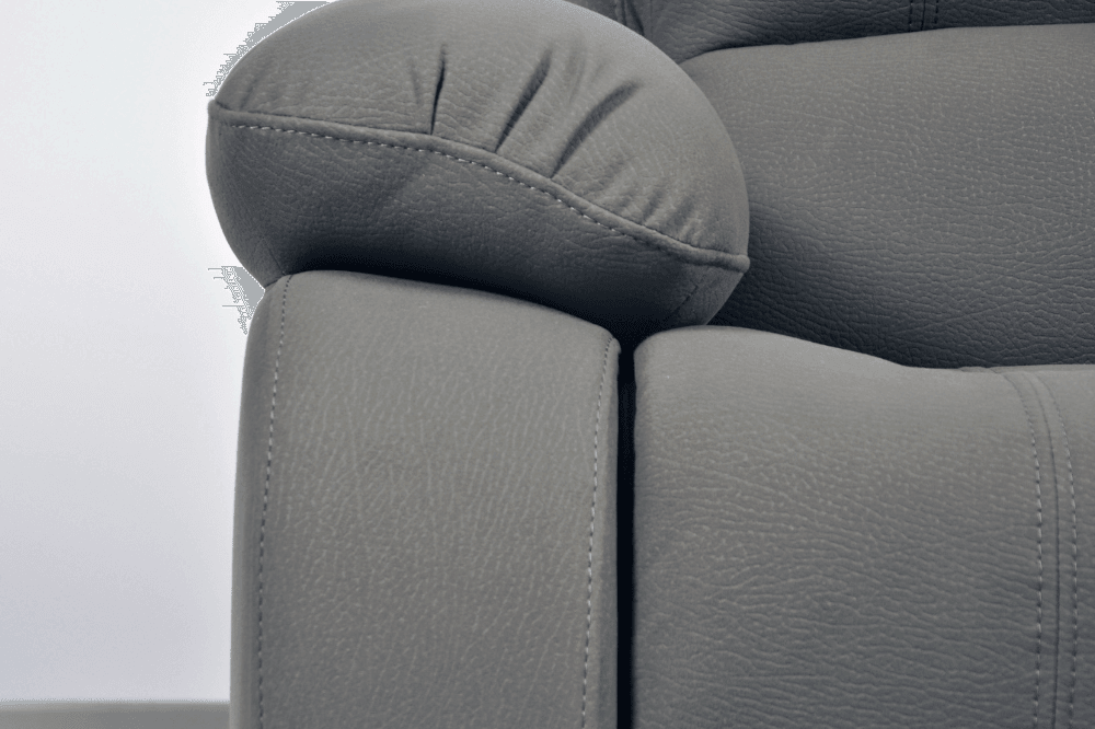 Close-up of modern light grey fabric sofa – textured upholstery detail of contemporary living room furniture