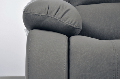 Close-up of modern light grey fabric sofa – textured upholstery detail of contemporary living room furniture