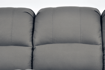 Close-up stitching of modern light grey fabric sofa – textured upholstery detail of contemporary living room furniture