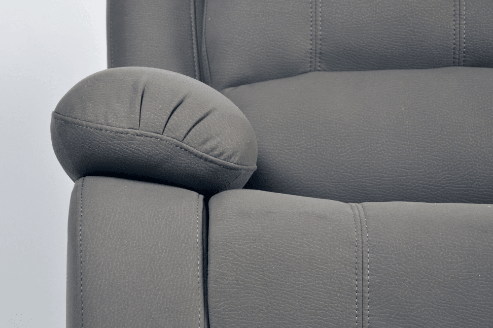 Close-up of modern light grey fabric sofa – textured upholstery detail of contemporary living room furniture