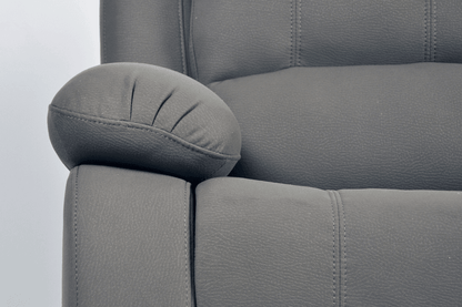 Close-up of modern light grey fabric sofa – textured upholstery detail of contemporary living room furniture