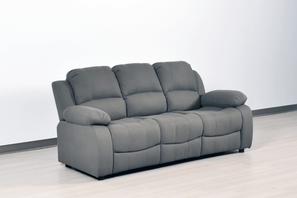 Stylish light grey fabric 3 seater sofa in modern living room – contemporary upholstered couch for elegant home interior