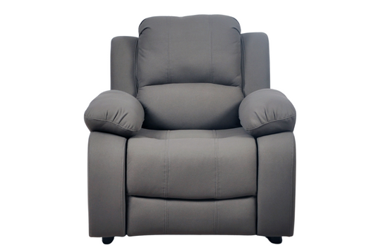 Modern light grey fabric armchair – single seater sofa chair on white background, contemporary upholstered accent chair for living room or office
