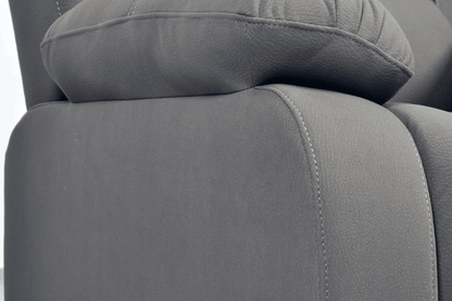 Close-up of modern light grey fabric sofa – textured upholstery detail of contemporary living room furniture
