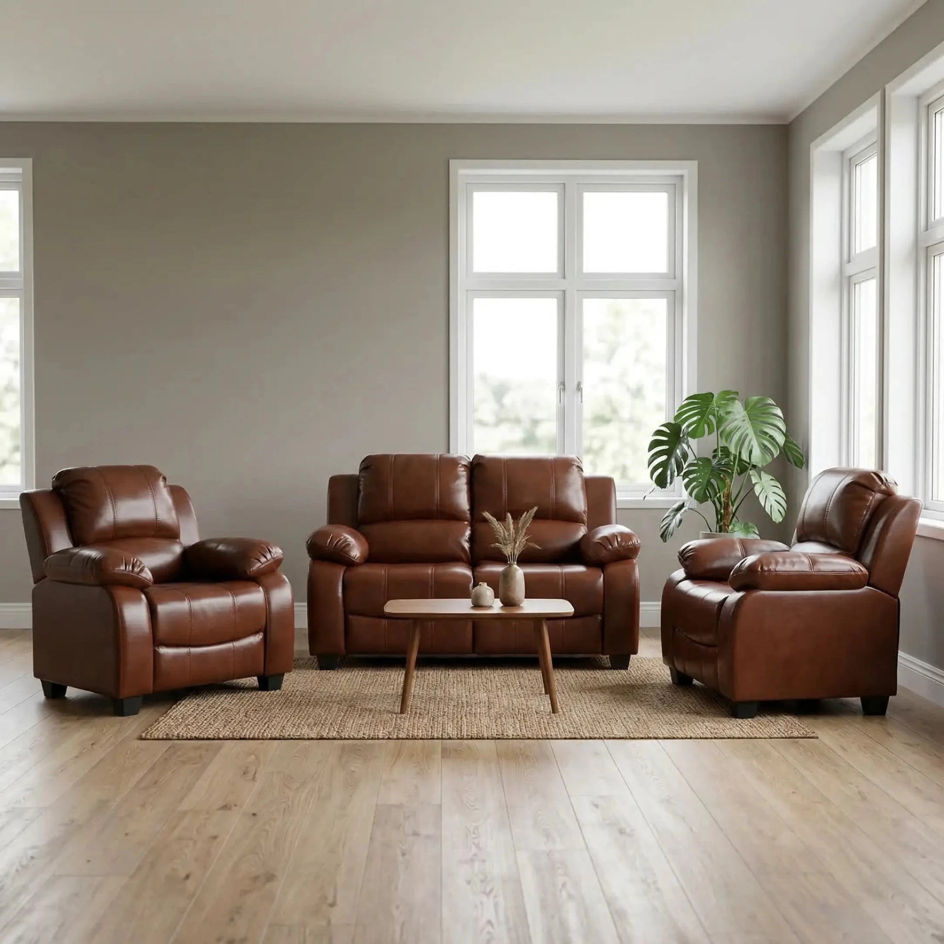 Valerie Tan Leather Modern 2+1+1 Seater Sofa Set - Furniture Instore