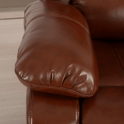 Close-up of a brown leather recliner chair
