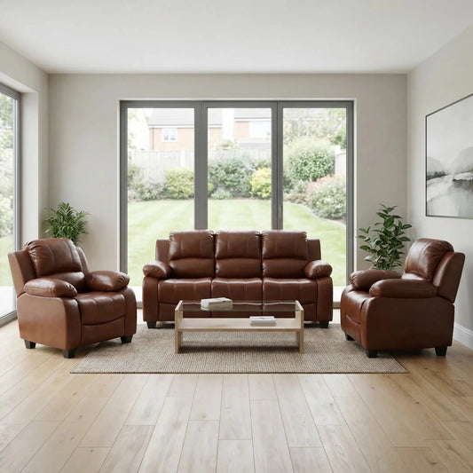 Valerie Tan Leather Modern 3+1+1 Seater Sofa Set - Furniture Instore