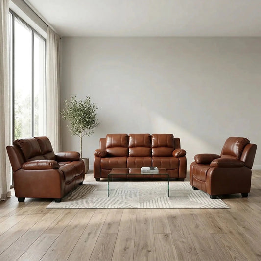Valerie Tan Leather Modern 3+2+1 Seater Sofa Set - Furniture Instore