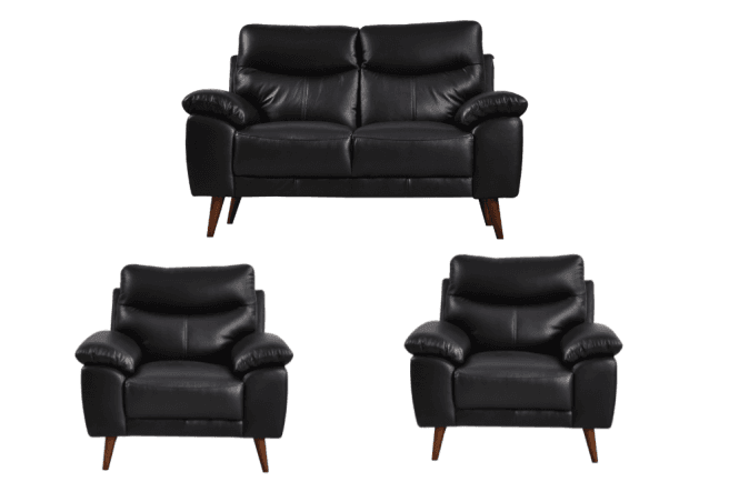 Vantage Genuine Leather Black 2+1+1 Seater Sofa Set