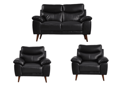 Vantage Genuine Leather Black 2+1+1 Seater Sofa Set