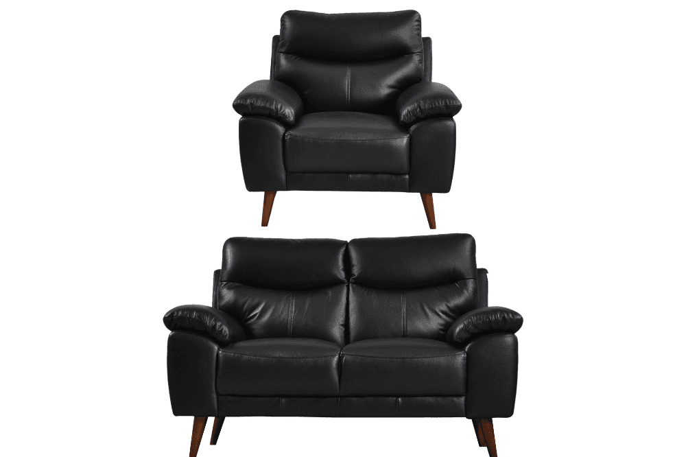 Vantage Genuine Leather Black 2+1 Seater Sofa  Set