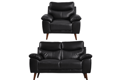 Vantage Genuine Leather Black 2+1 Seater Sofa  Set