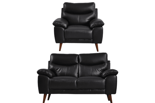 Vantage Genuine Leather Black 2+1 Seater Sofa  Set