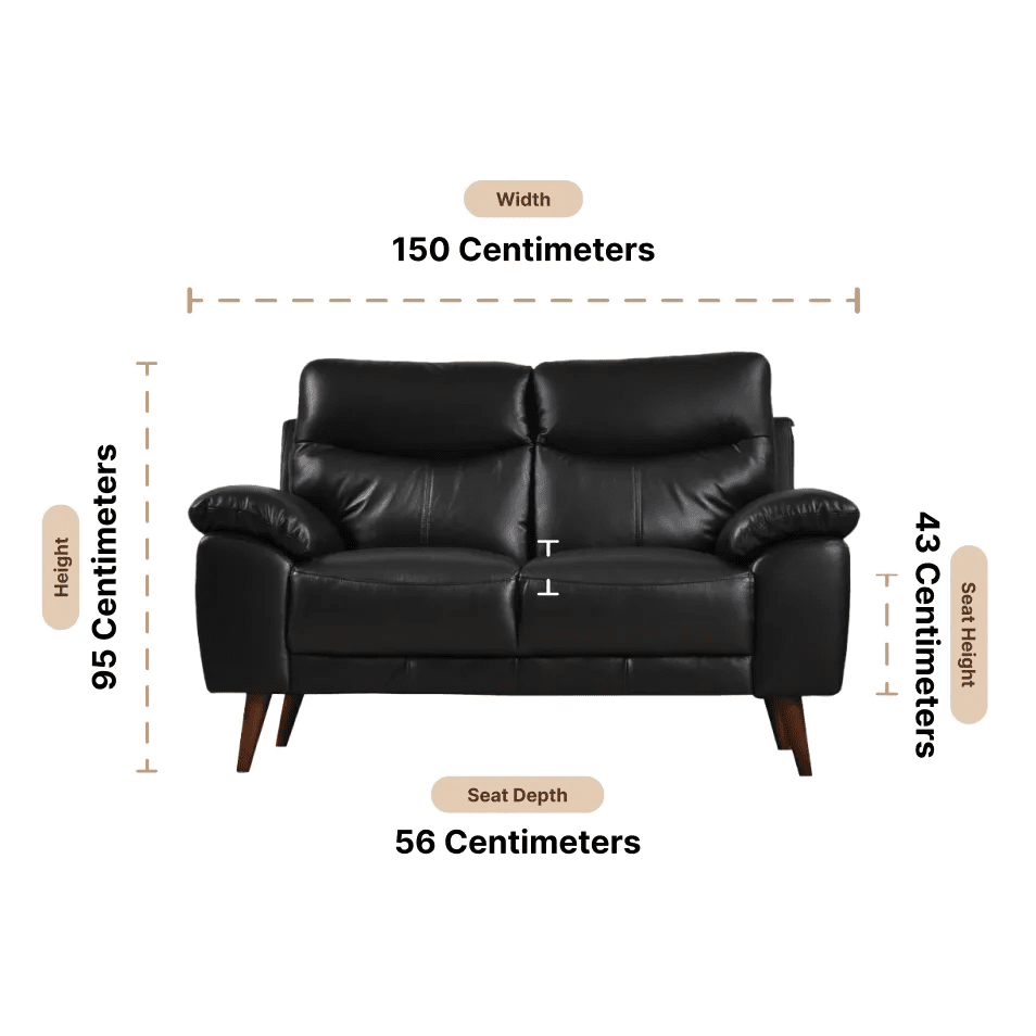 Vantage Genuine Leather Black 2 Seater Sofa - Furniture Instore