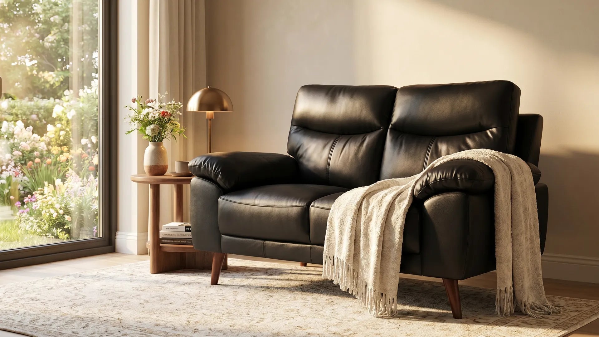 Vantage Genuine Leather Black 2 Seater Sofa - Furniture Instore