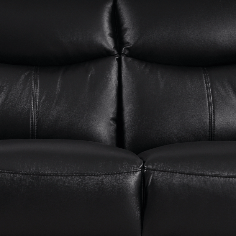 Close-up view of the Vantage Black 2-Seater Sofa showing black upholstery and contemporary design details