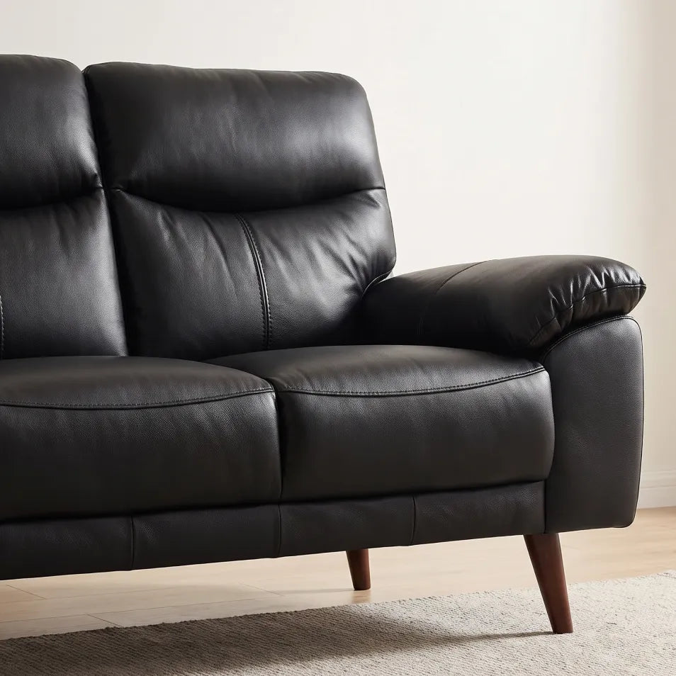 Vantage Genuine Leather Black 2 Seater Sofa - Furniture Instore